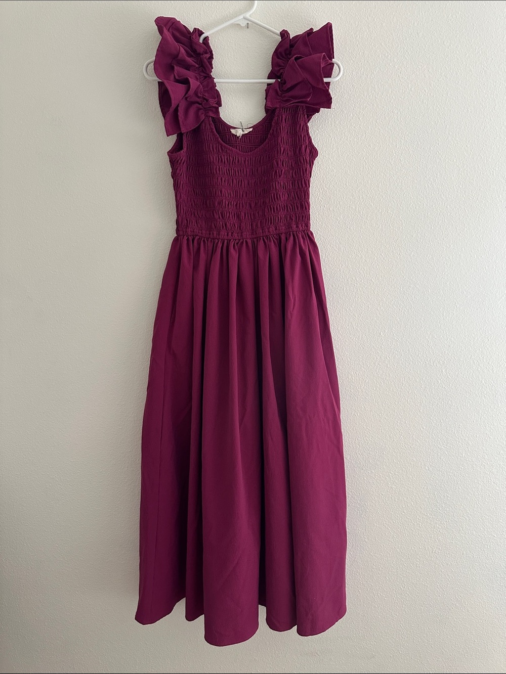 Entro Sleeveless Ruffle Shoulder Smocked Maxi Dress - Berry Medium